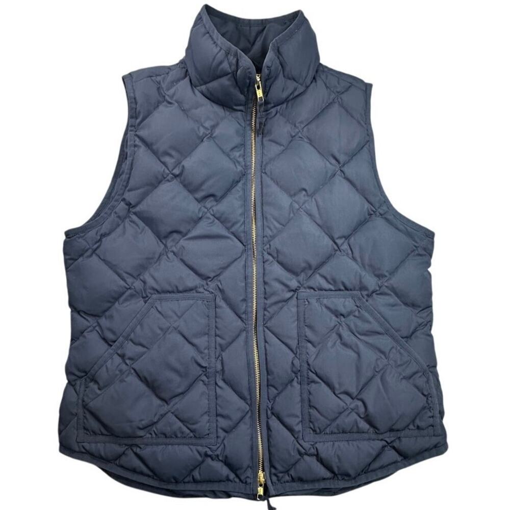 J.Crew Diamond Quilted Down Puffer Vest Navy Blue Full Zip L